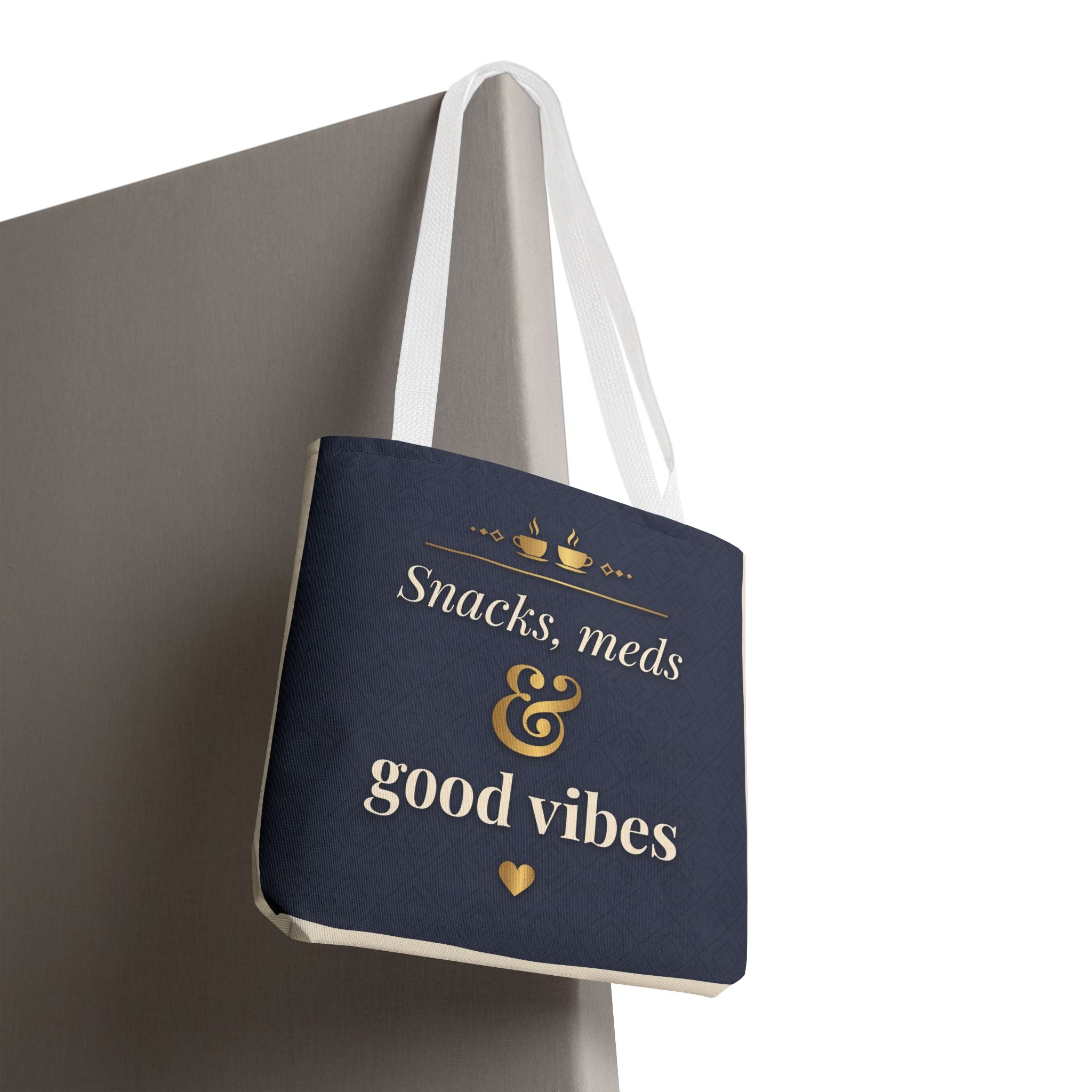 Snacks Meds & Good Vibes Tote | Funny Nurse Gift Tote Bag | Healthcare Worker Humour Gift | Premium Polyester Carry-All