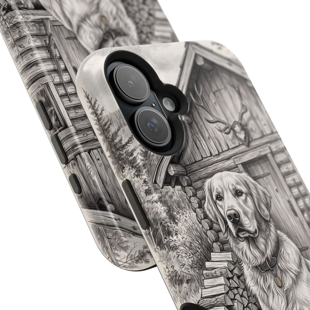 Personalized Golden Retriever Cabin Porch Phone Case — Wireless Charging Cover