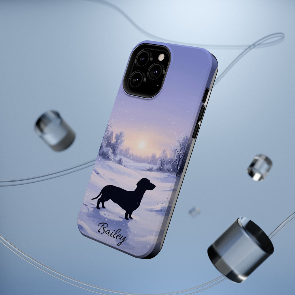 Personalized Dachshund Winter Snow Phone Case — Wireless Charging Cover