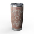 Personalized Caduceus Tumbler – Custom Name Rose Gold Floral Design 20 oz
