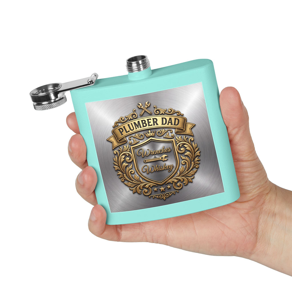 Flask — "Plumber Dad: Wrenches & Whiskey" 6oz Stainless Steel Hip Flask