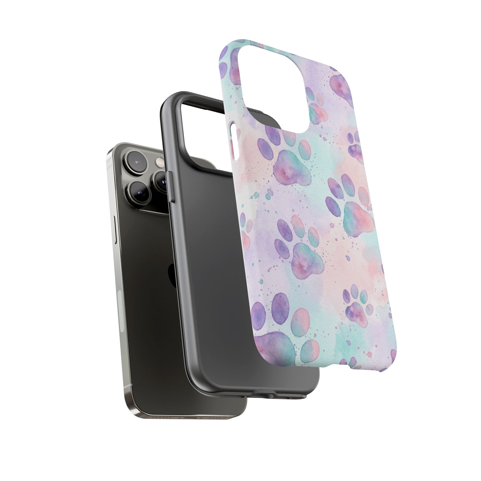 Watercolor Paw Print Phone Case | Pastel Purple, Teal & Pink Artistic Pattern | Samsung & iPhone