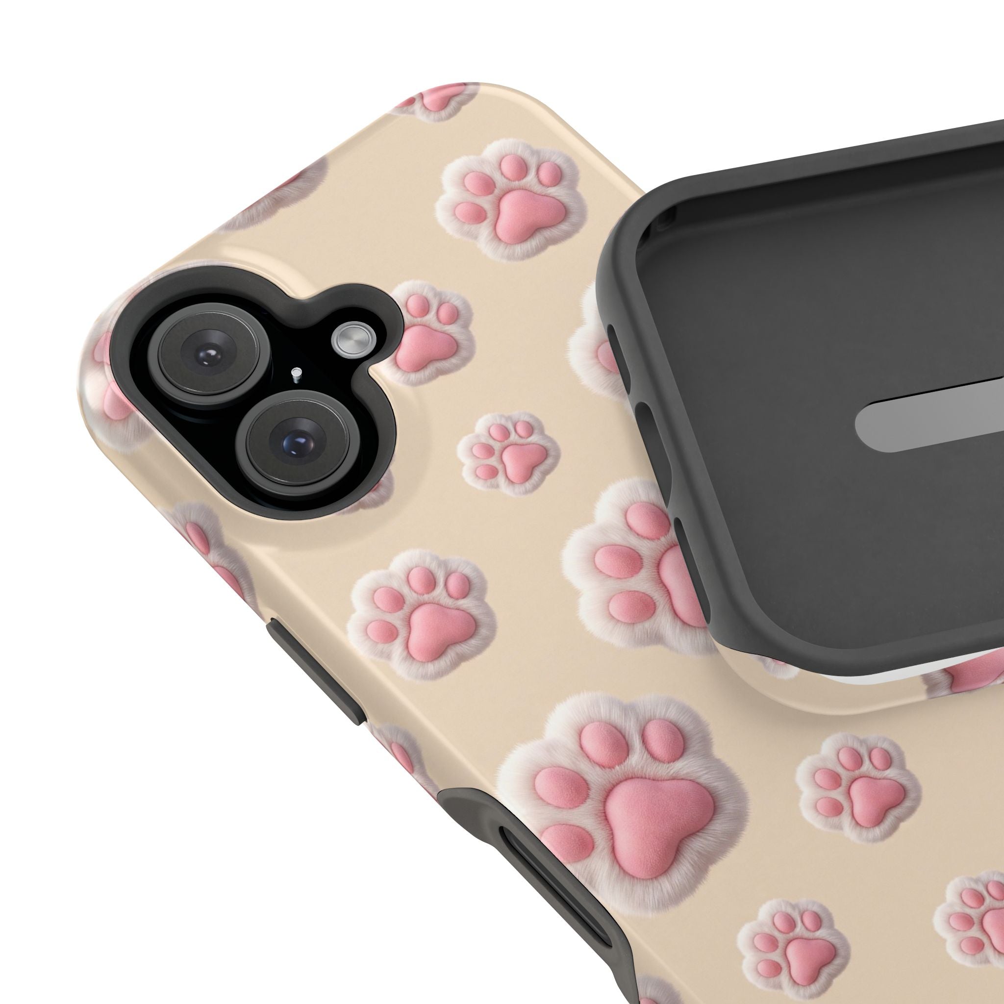 Pink Paw Print Phone Case — Impact-Resistant Wireless Charging Cover