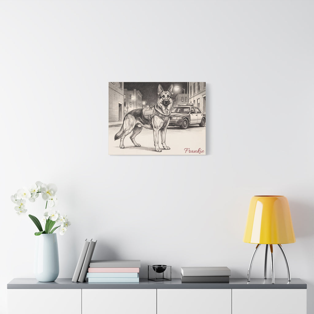 German Shepherd Personalized Canvas | K9 Police Dog Sketch Wall Art