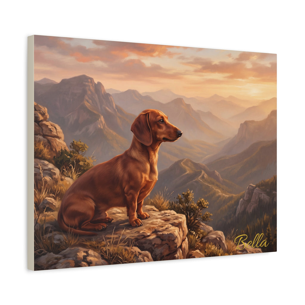 Personalized Dachshund Canvas — Mountain Sunset Scene