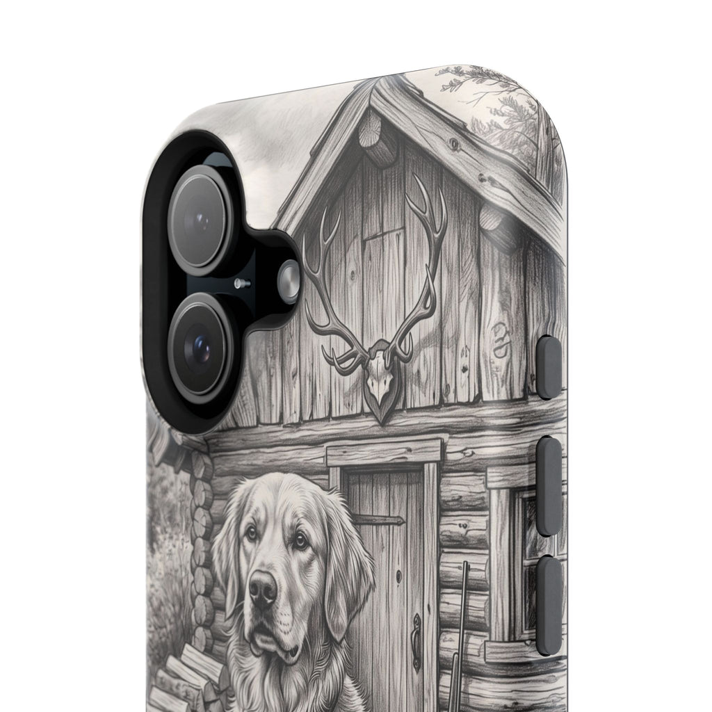 Personalized Golden Retriever Cabin Porch Phone Case — Wireless Charging Cover