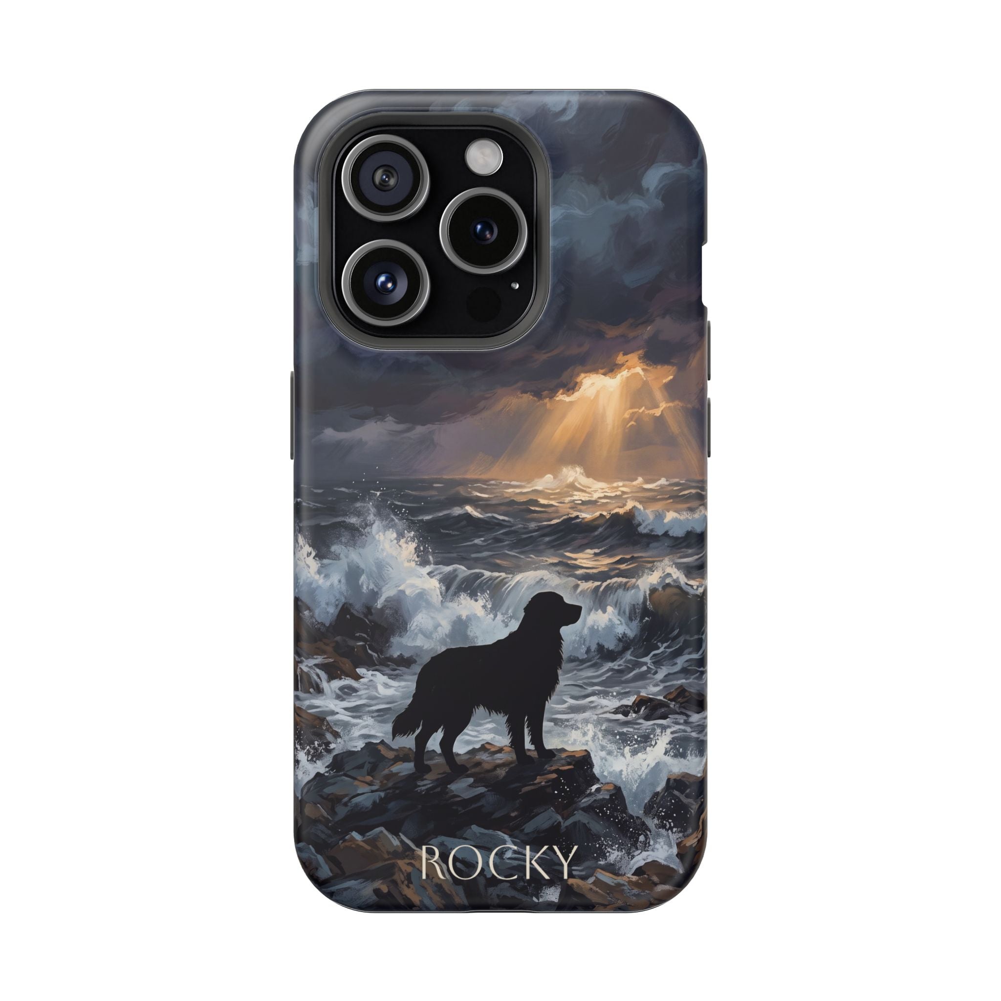 Personalized Golden Retriever Stormy Sea Phone Case — Wireless Charging Cover