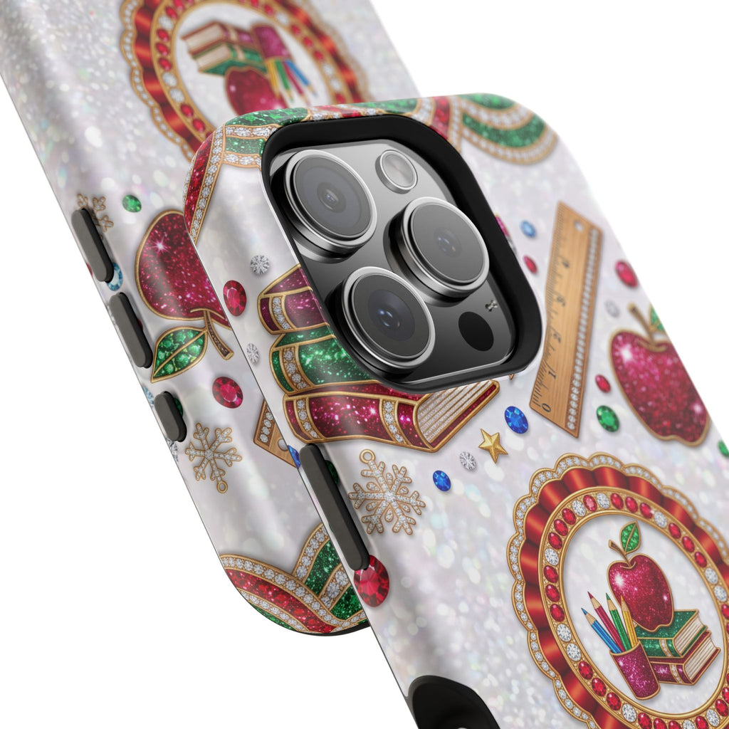 Jeweled Apple Medallion Personalized Teacher Phone Case — Wireless Charging Cover