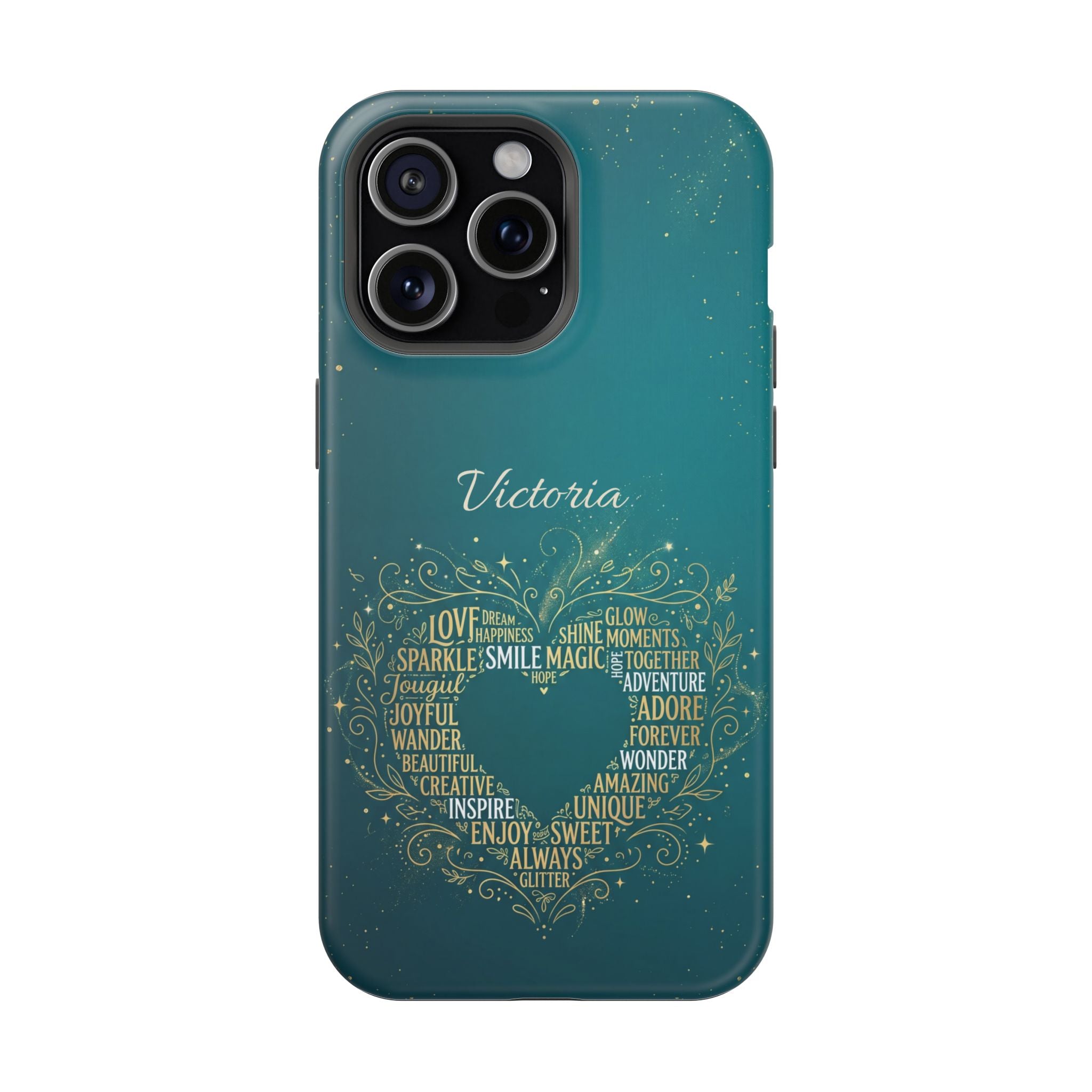 Personalized Teacher Heart Word Art Phone Case — Impact-Resistant Wireless Charging Cover