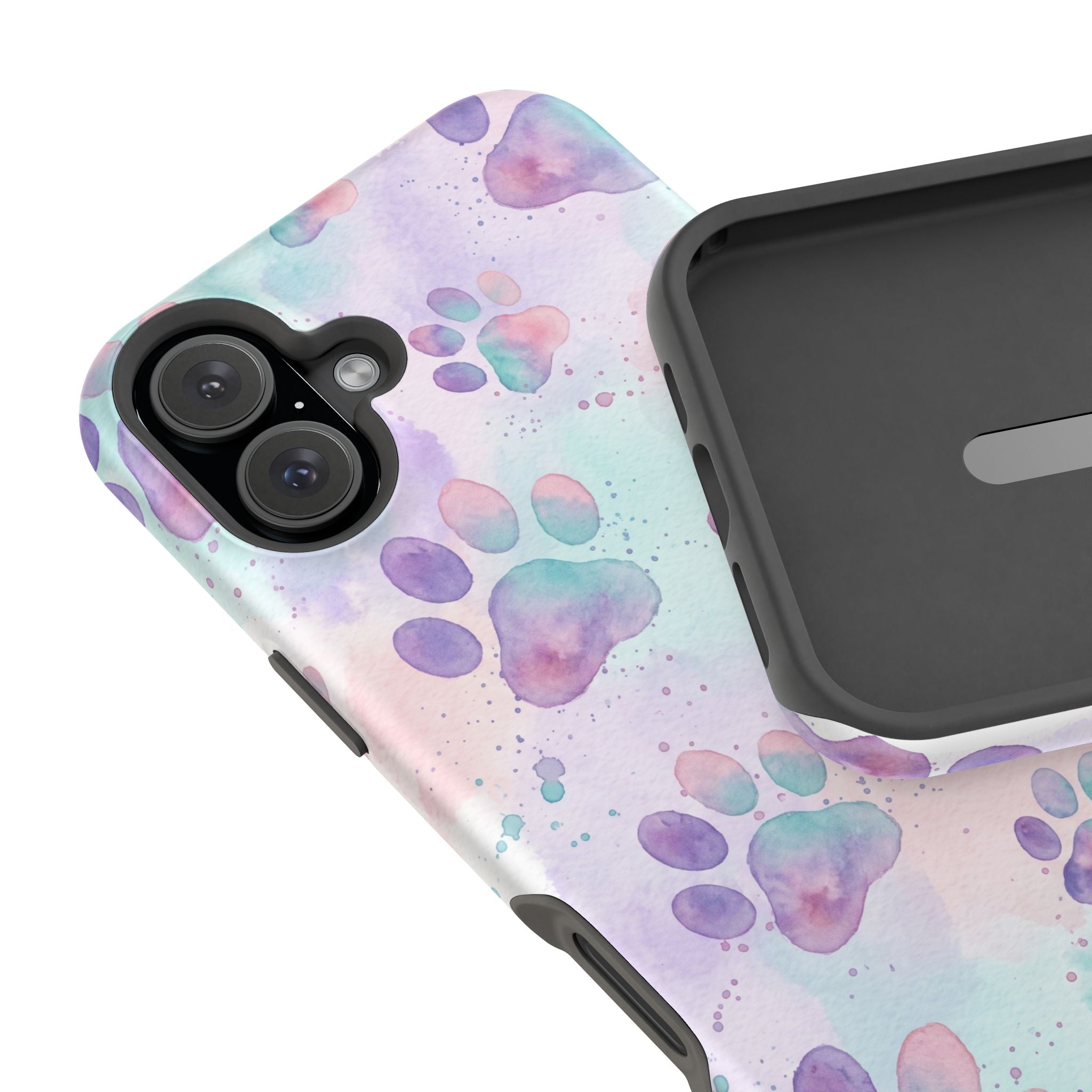 Watercolor Paw Print Phone Case — Impact-Resistant Wireless Charging Cover