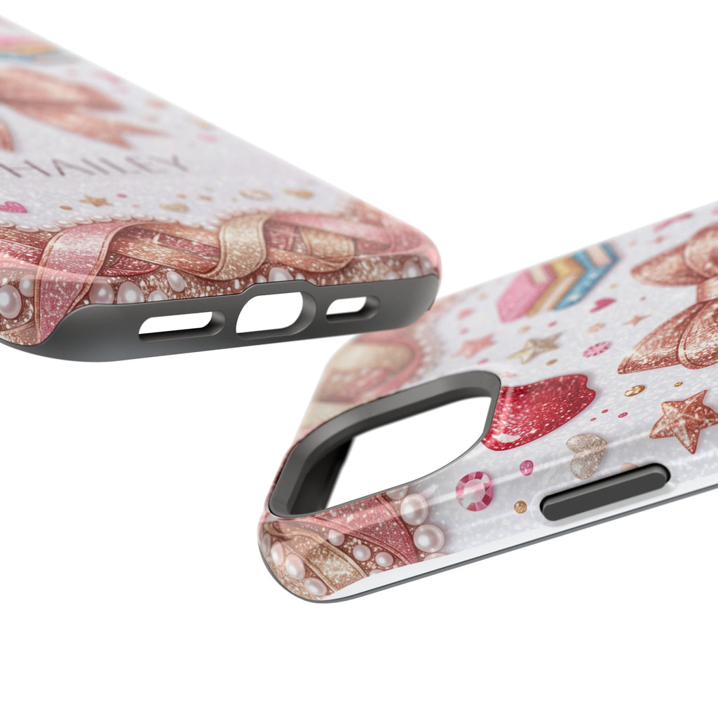 Rose Gold Glitter Bow Personalized Teacher Phone Case — Wireless Charging Cover