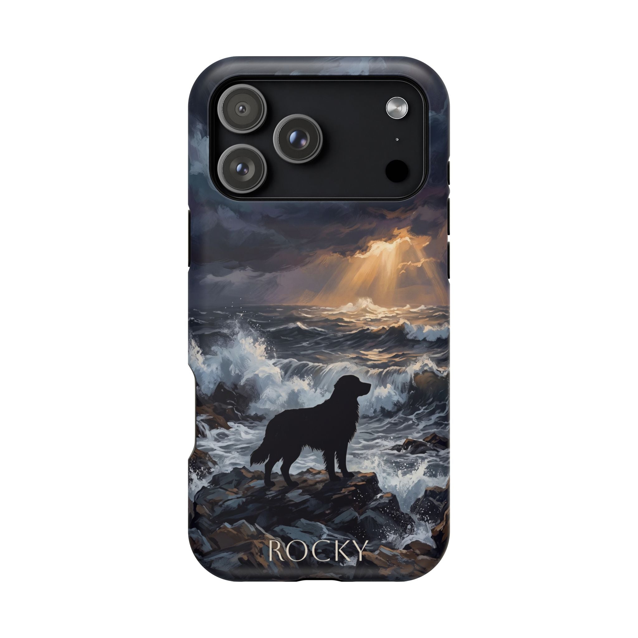 Personalized Golden Retriever Stormy Sea Phone Case — Wireless Charging Cover