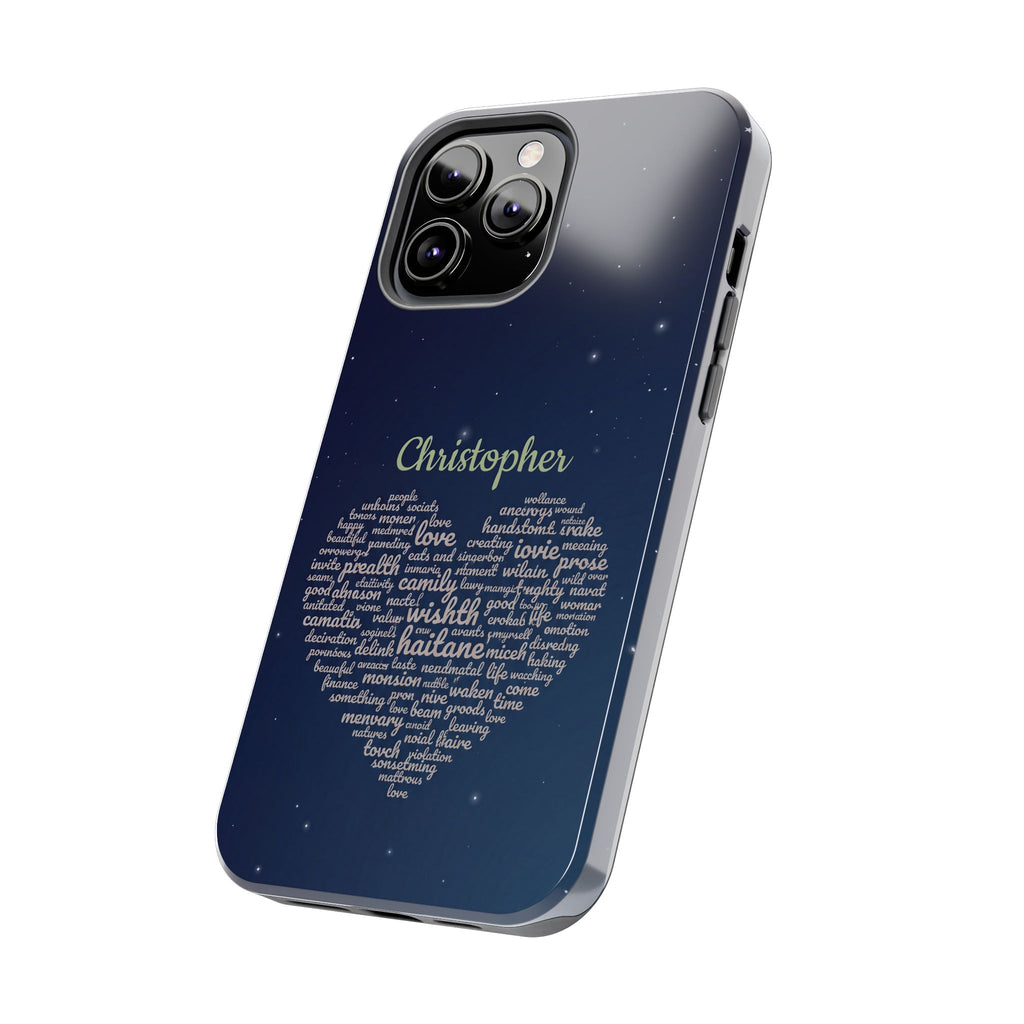 Personalized Teacher Heart Word Cloud Phone Case — Custom Name Starry Design