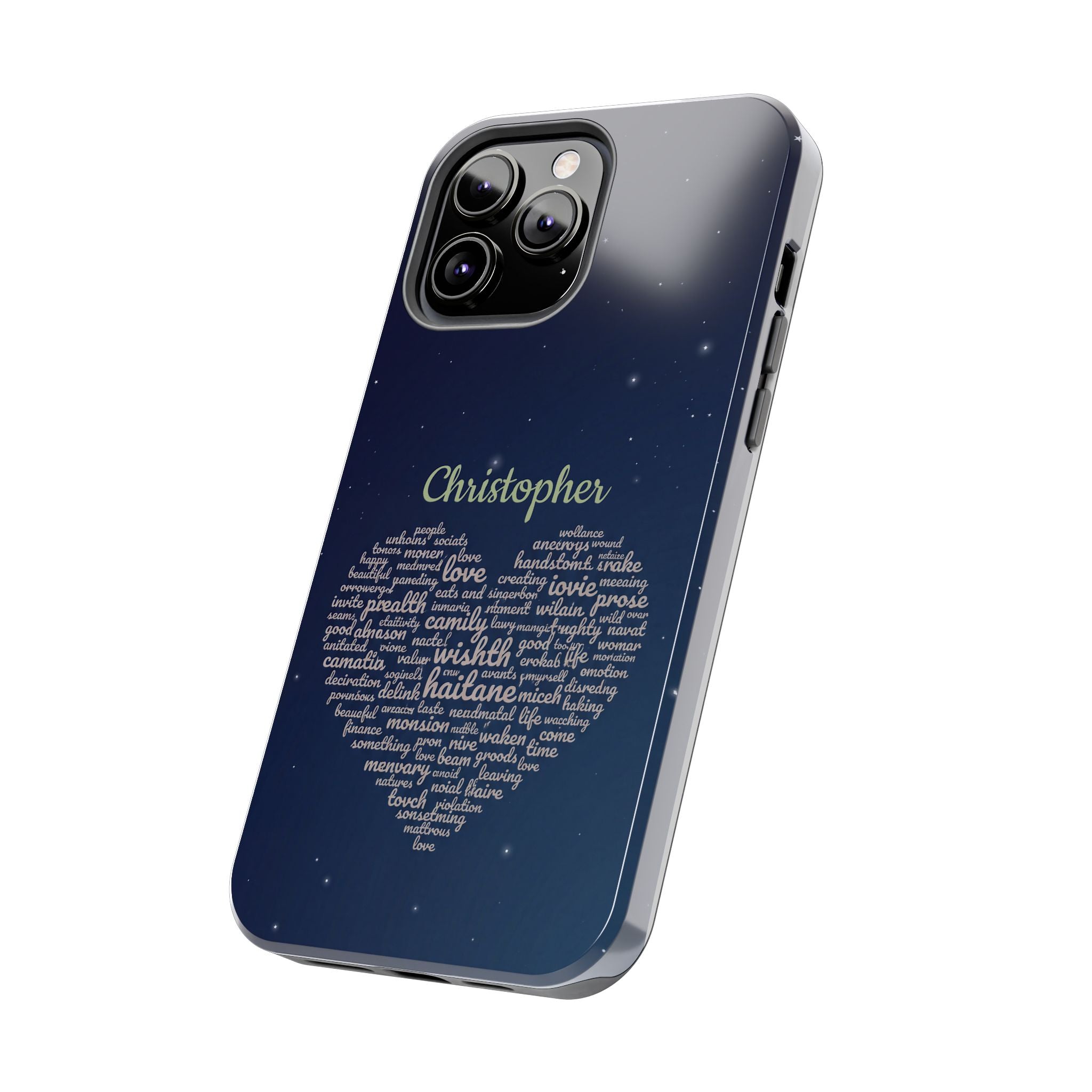 Personalized Teacher Heart Word Cloud Phone Case — Custom Name Starry Design