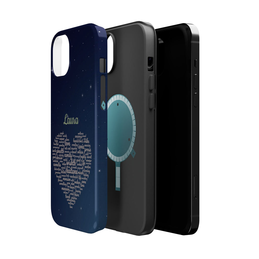 Personalized Teacher Heart Word Art Phone Case — Navy Wireless Charging Cover