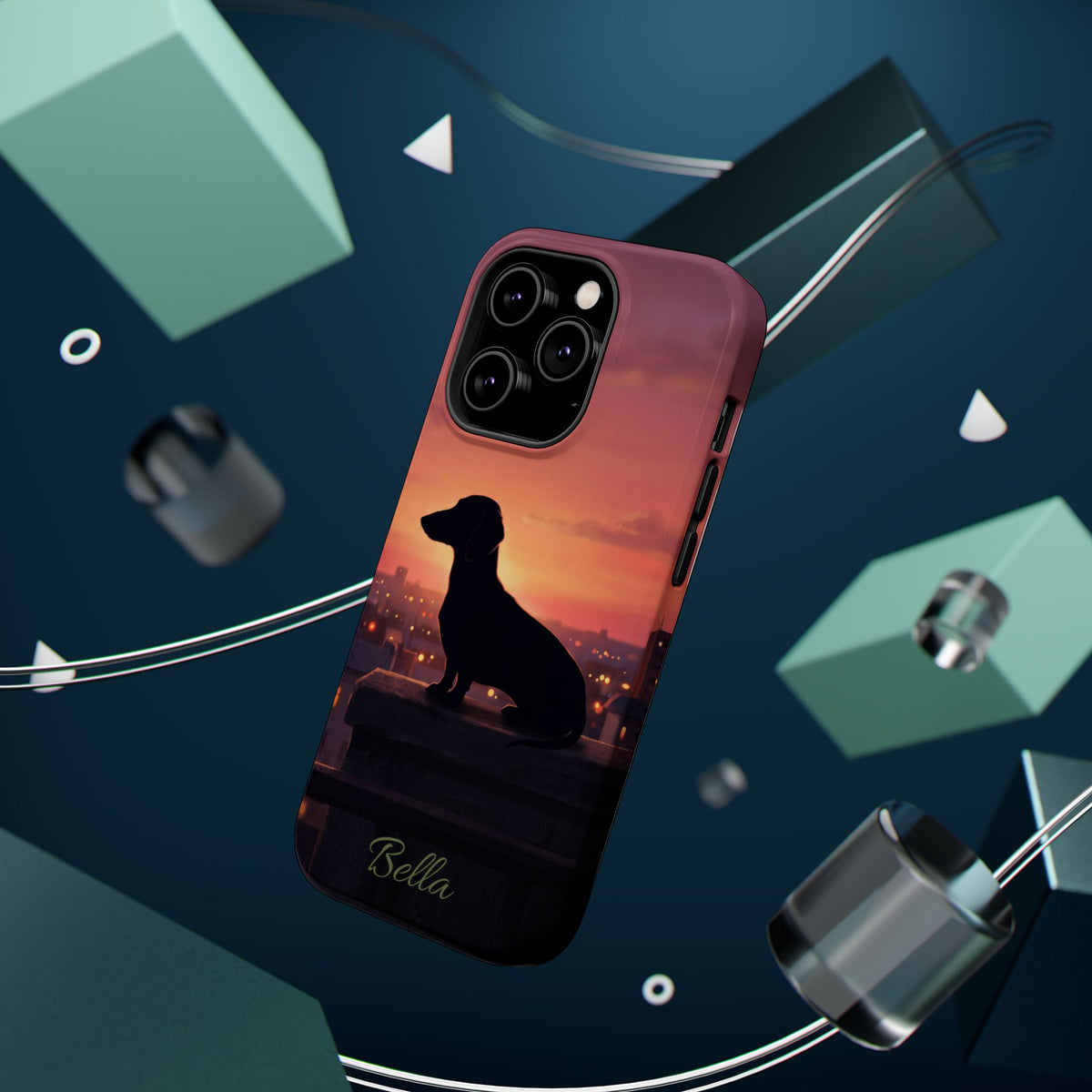 Personalized Dachshund Rooftop Sunset Phone Case — Wireless Charging Cover
