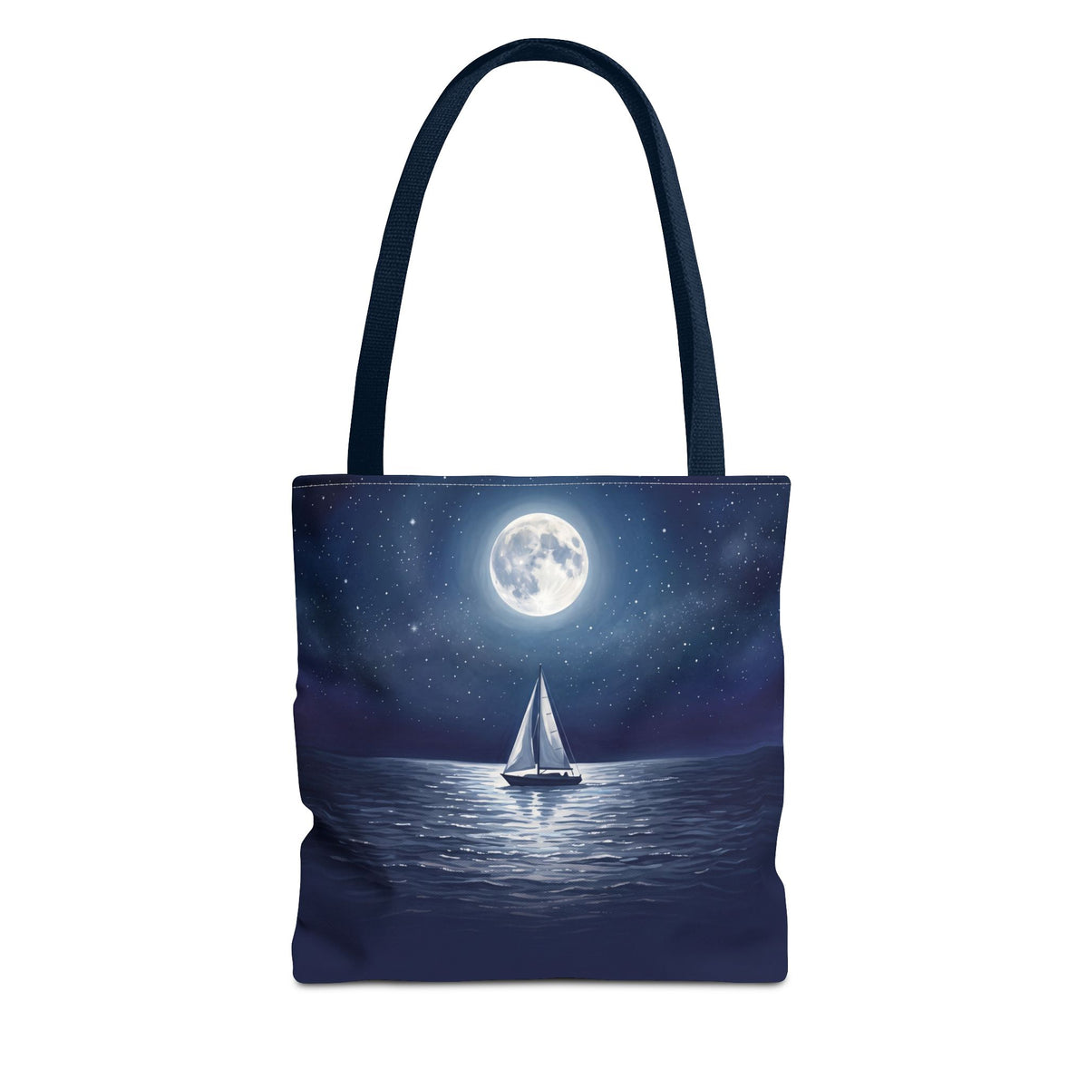 Moonlit Sailboat Tote Bag | Night Sea Sailing Art Tote for Boat Owners & Sailors