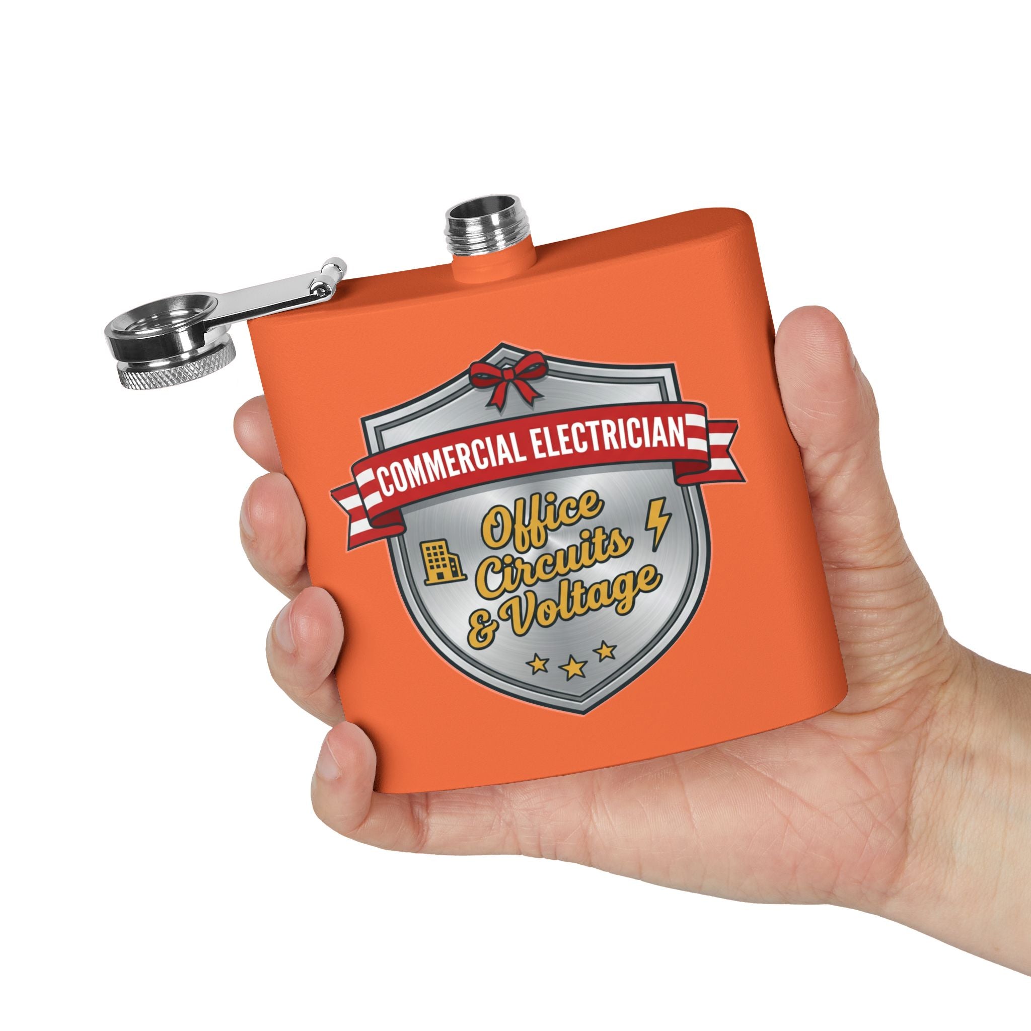 Flask — "Commercial Electrician: Office Circuits & Voltage" 6oz Stainless Steel Hip Flask