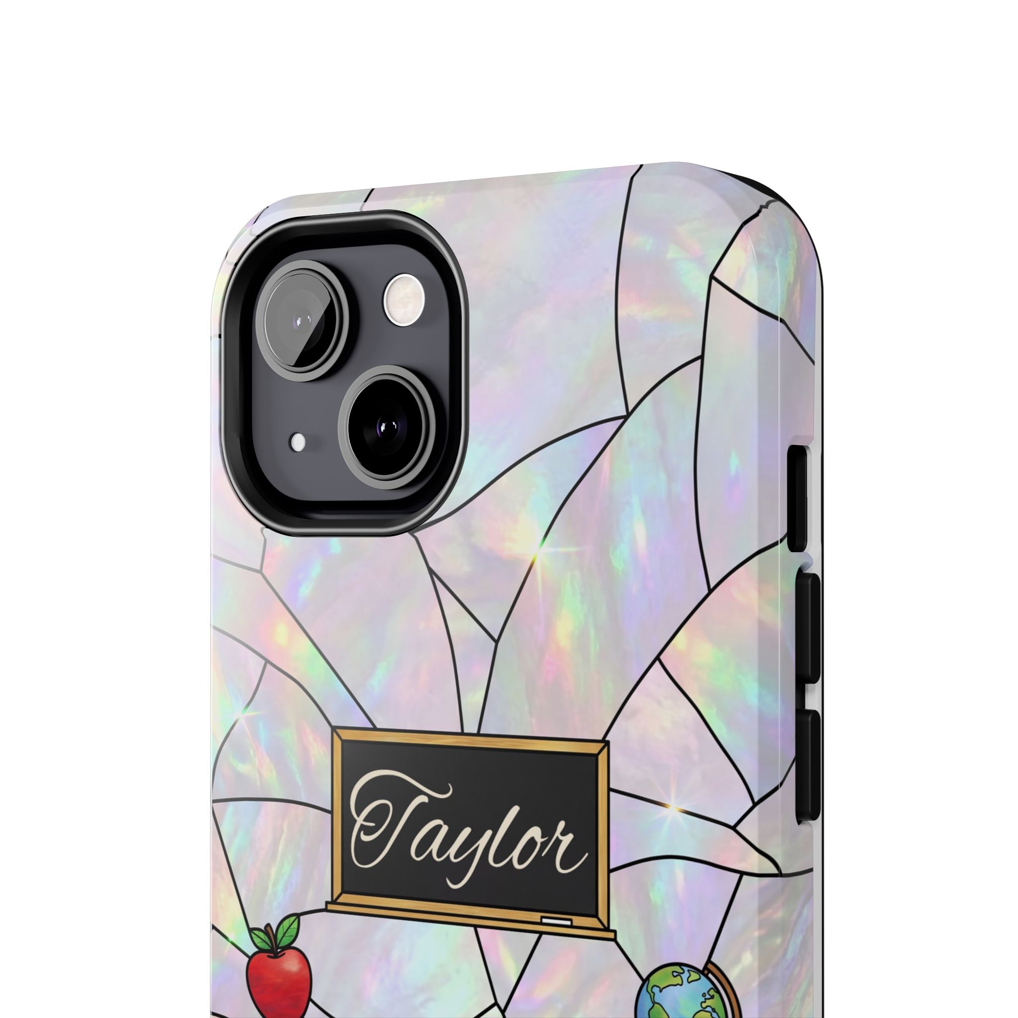 Personalized Teacher Phone Case — Custom Name Stained Glass Classroom Design