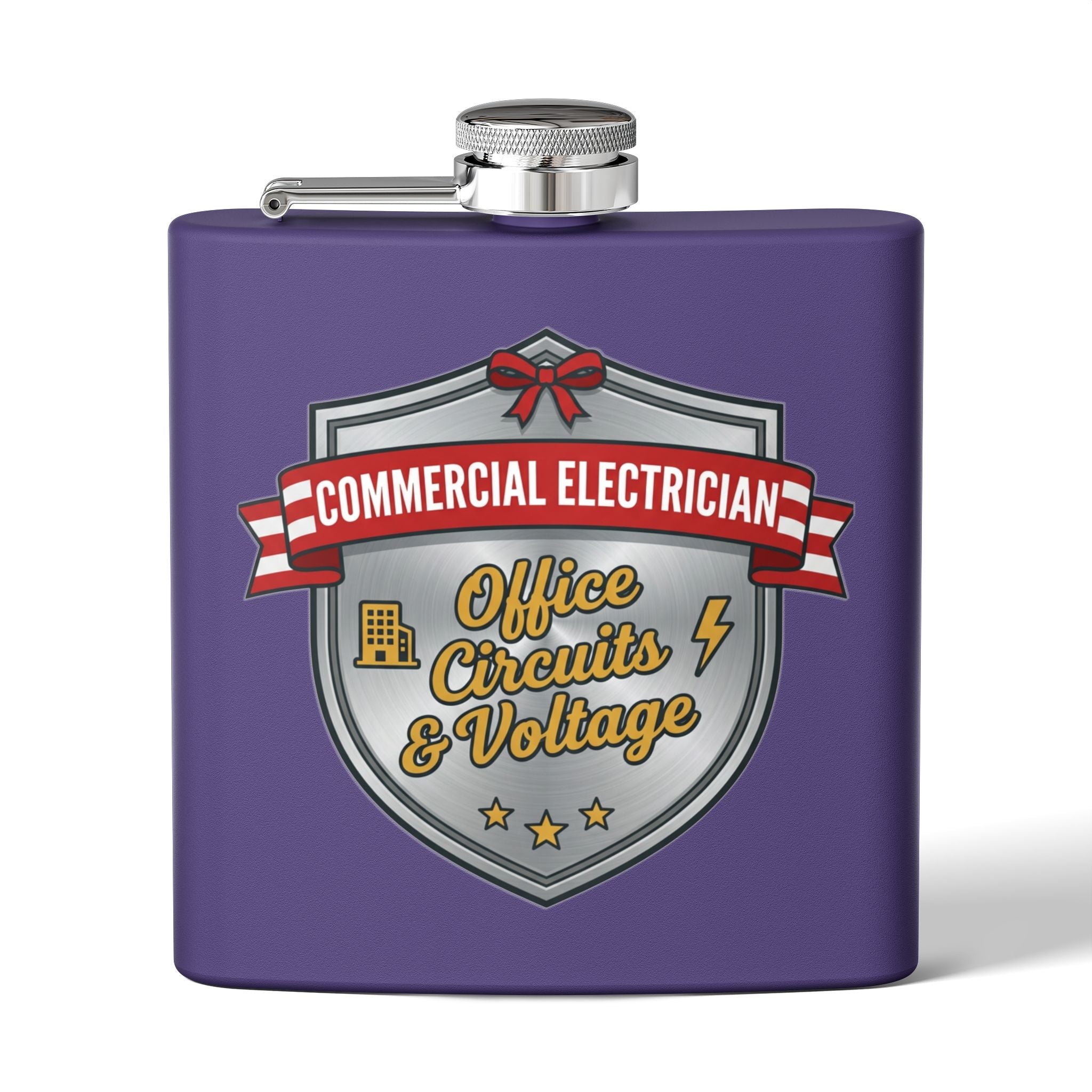 Flask — "Commercial Electrician: Office Circuits & Voltage" (Crest Edition) 6oz Stainless Steel Hip Flask