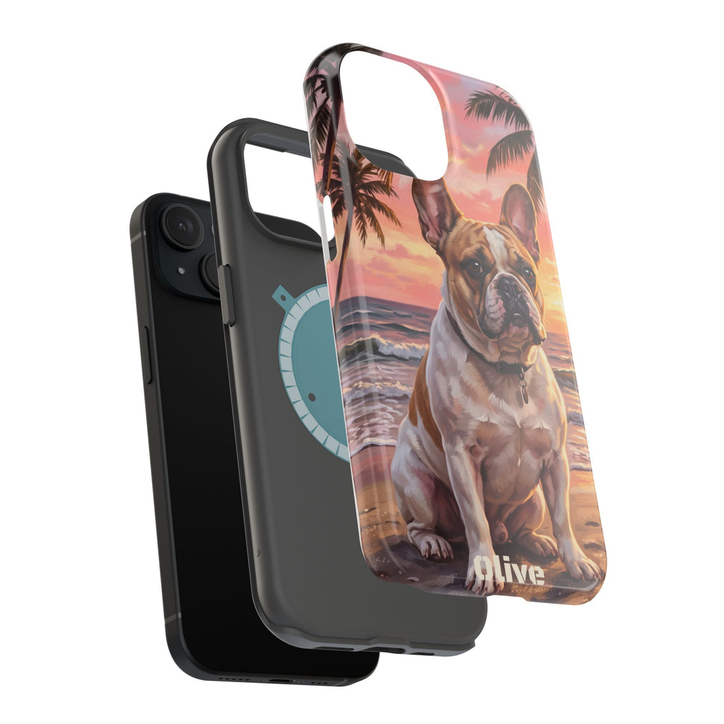 Personalized French Bulldog Beach Portrait Phone Case — Wireless Charging Cover