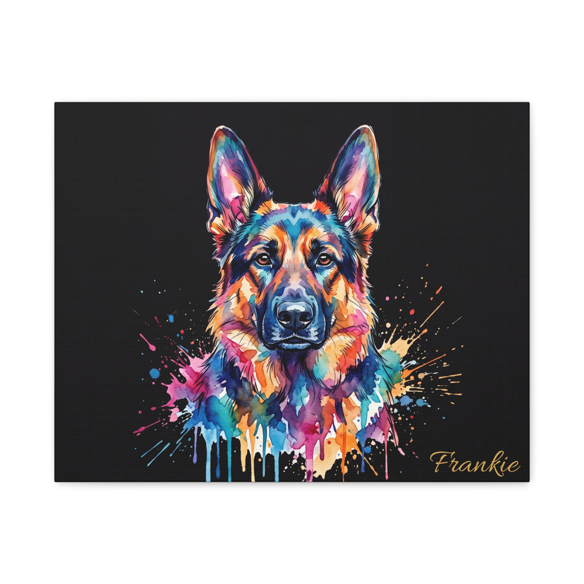 German Shepherd Personalized Canvas | Rainbow Paint Drip Wall Art