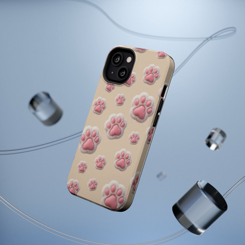 Pink Paw Print Phone Case — Impact-Resistant Wireless Charging Cover