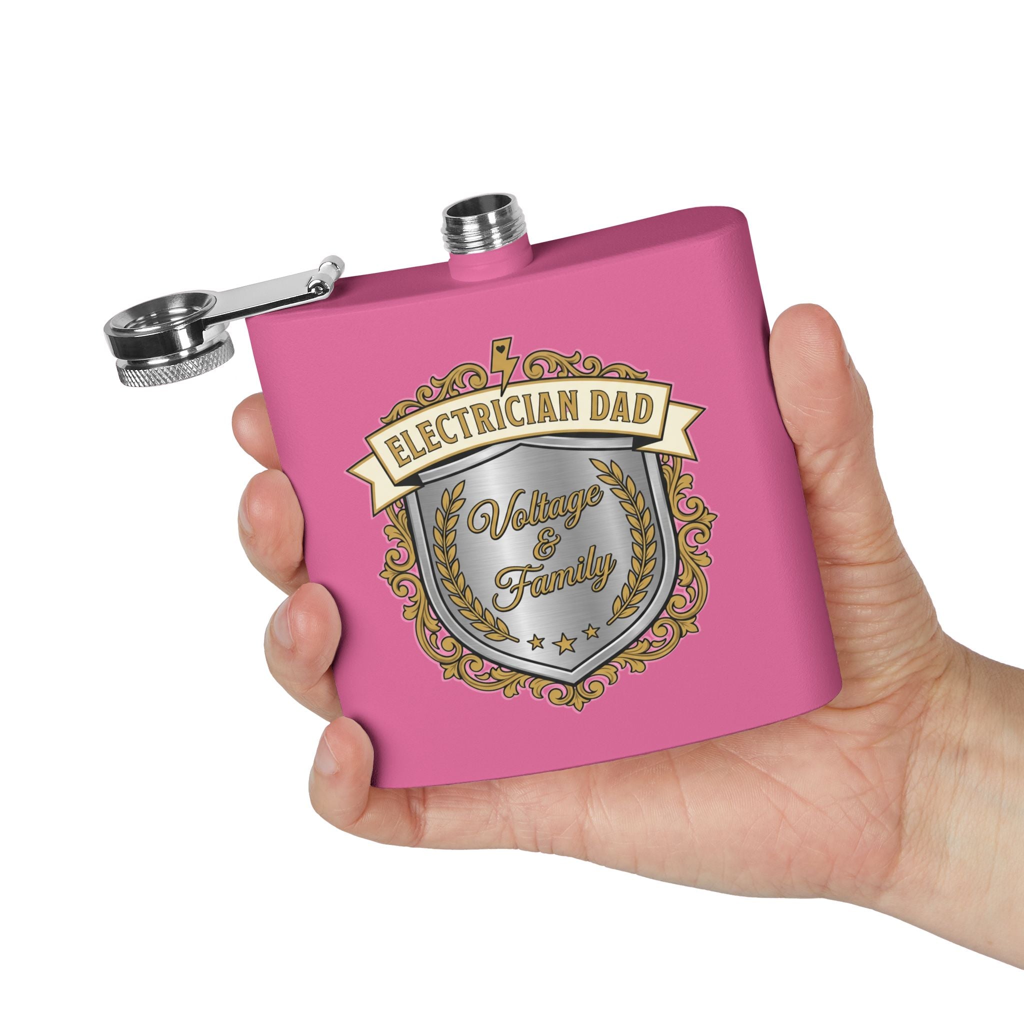 Flask — "Electrician Dad: Voltage & Family" 6oz Stainless Steel Hip Flask