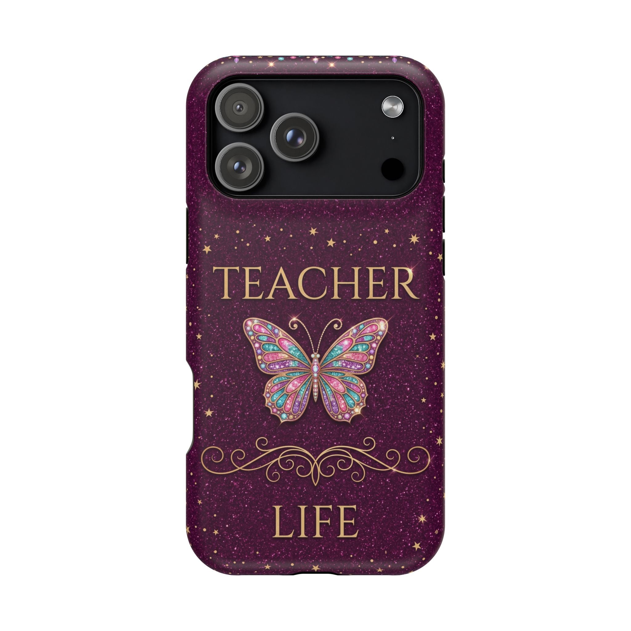 Teacher Life Glitter Butterfly Phone Case — Wireless Charging Cover