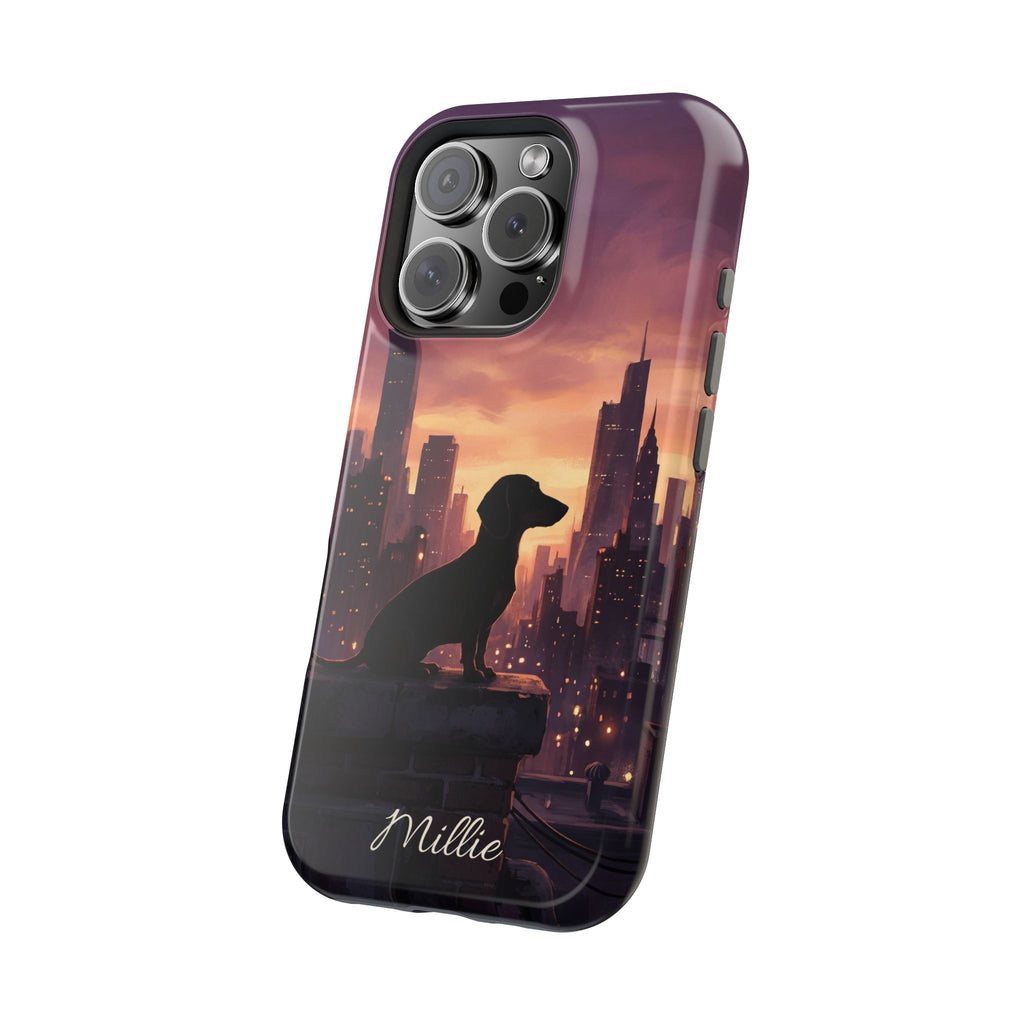 Personalized Dachshund City Skyline Phone Case — Wireless Charging Cover