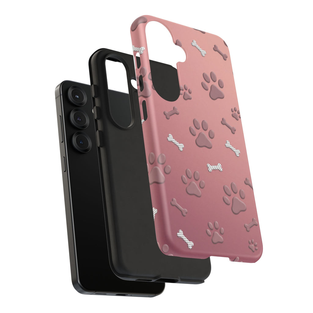 iPhone & Samsung Phone Case | Paw Print & Bone  | Dusty Rose Pattern Case for Frenchie Lovers