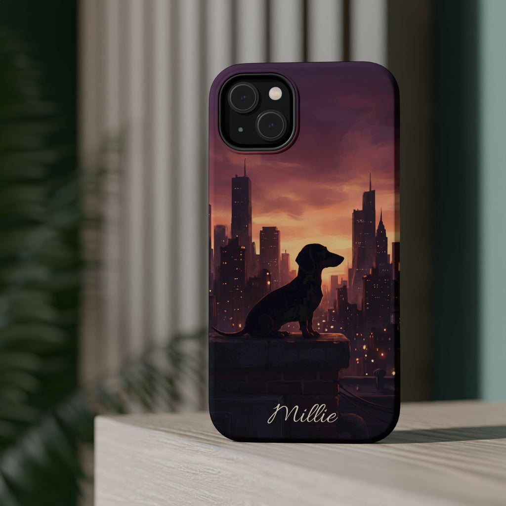 Personalized Dachshund City Skyline Phone Case — Wireless Charging Cover