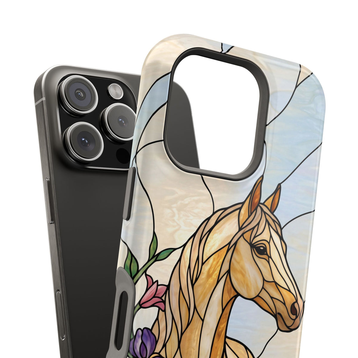 Floral Stained Glass Horse Phone Case — Tough Magnetic Case with Wireless Charging