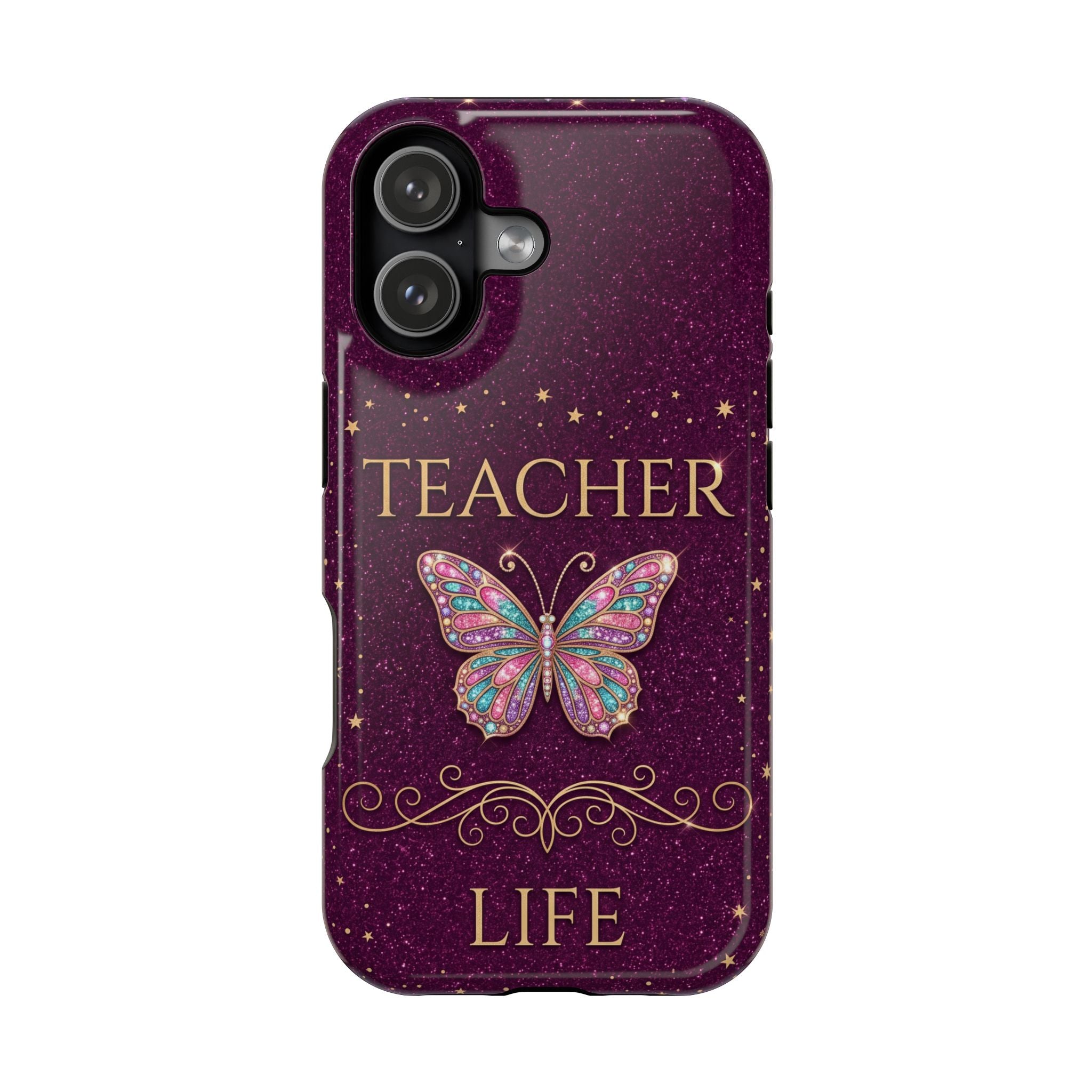 Teacher Life Glitter Butterfly Phone Case — Wireless Charging Cover