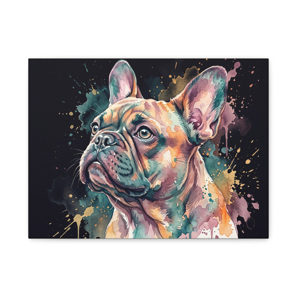 Watercolor French Bulldog Canvas Print — Colorful Dog Wall Art, Matte Stretched Canvas
