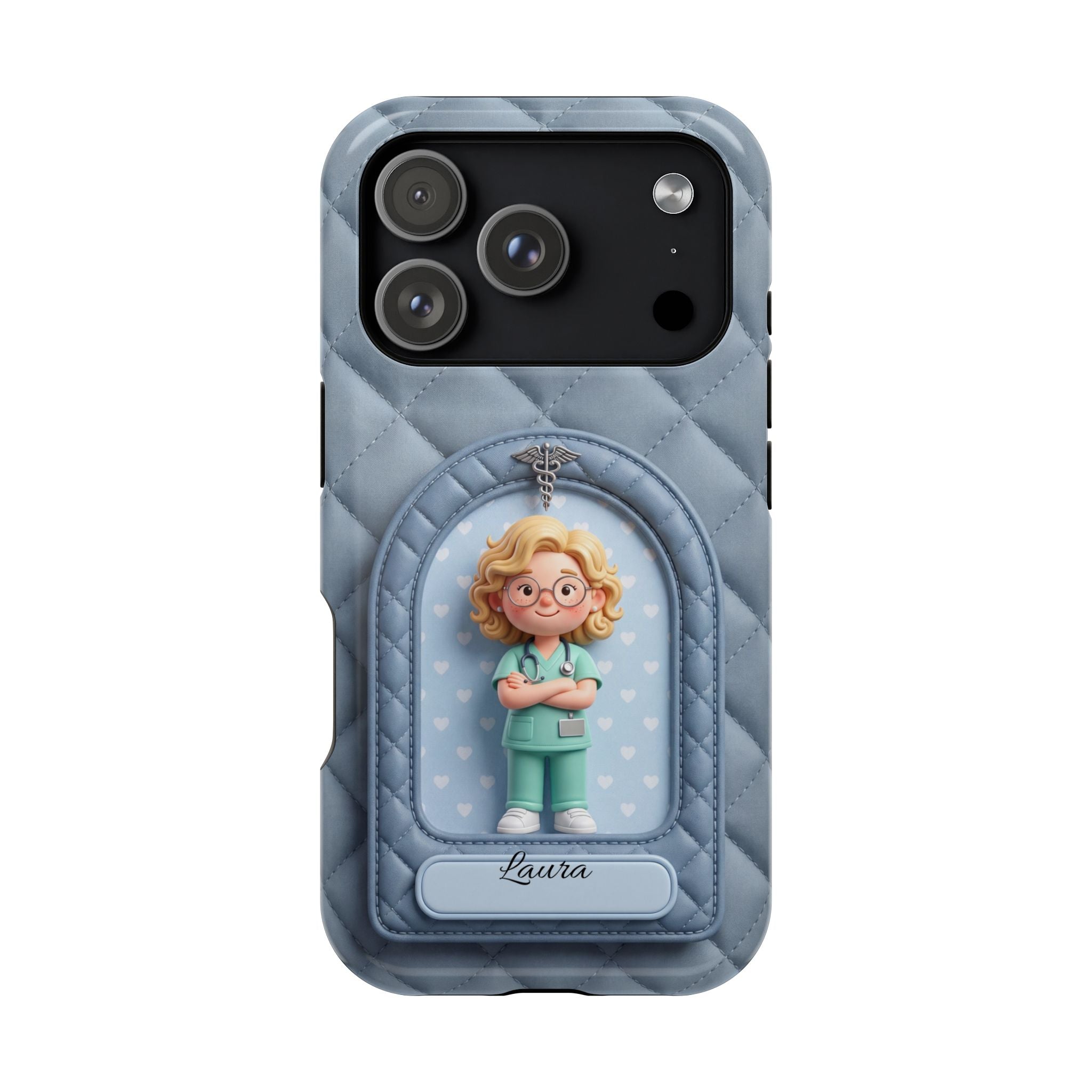 Personalized Quilted Nurse Phone Case — Wireless Charging Cover