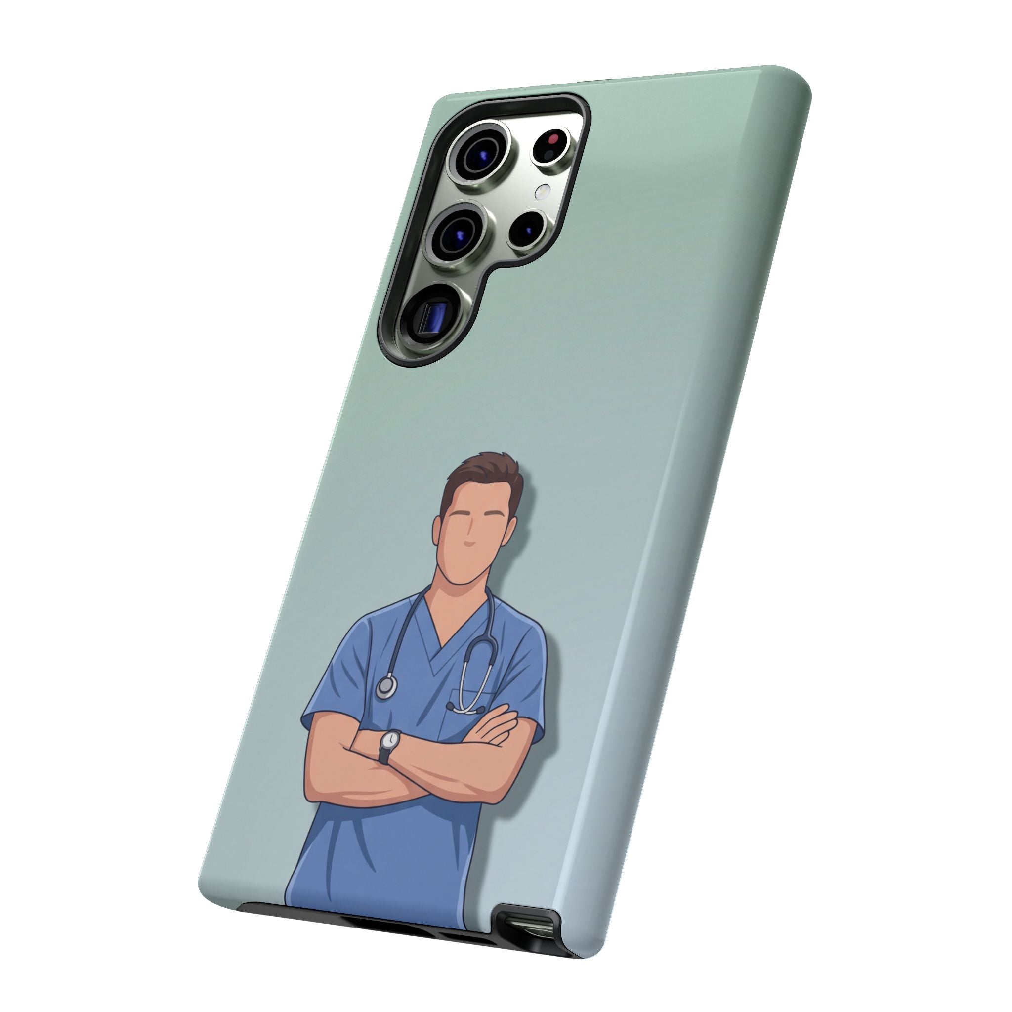 Male Nurse Phone Case | Confident Nurse in Blue Scrubs Illustration | iPhone & Samsung