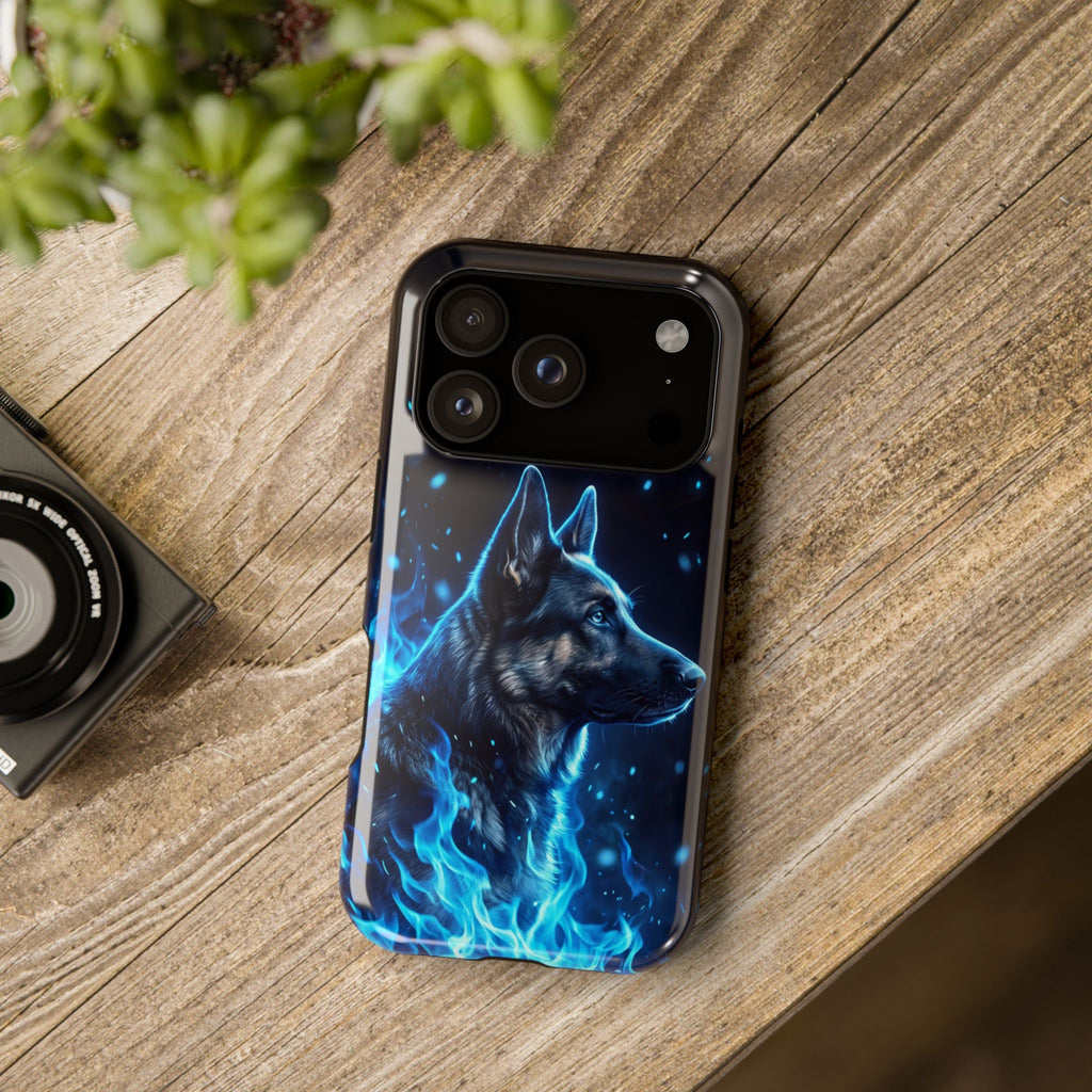 German Shepherd Phone Case | Blue Flame Art — Tough Magnetic Case with Wireless Charging