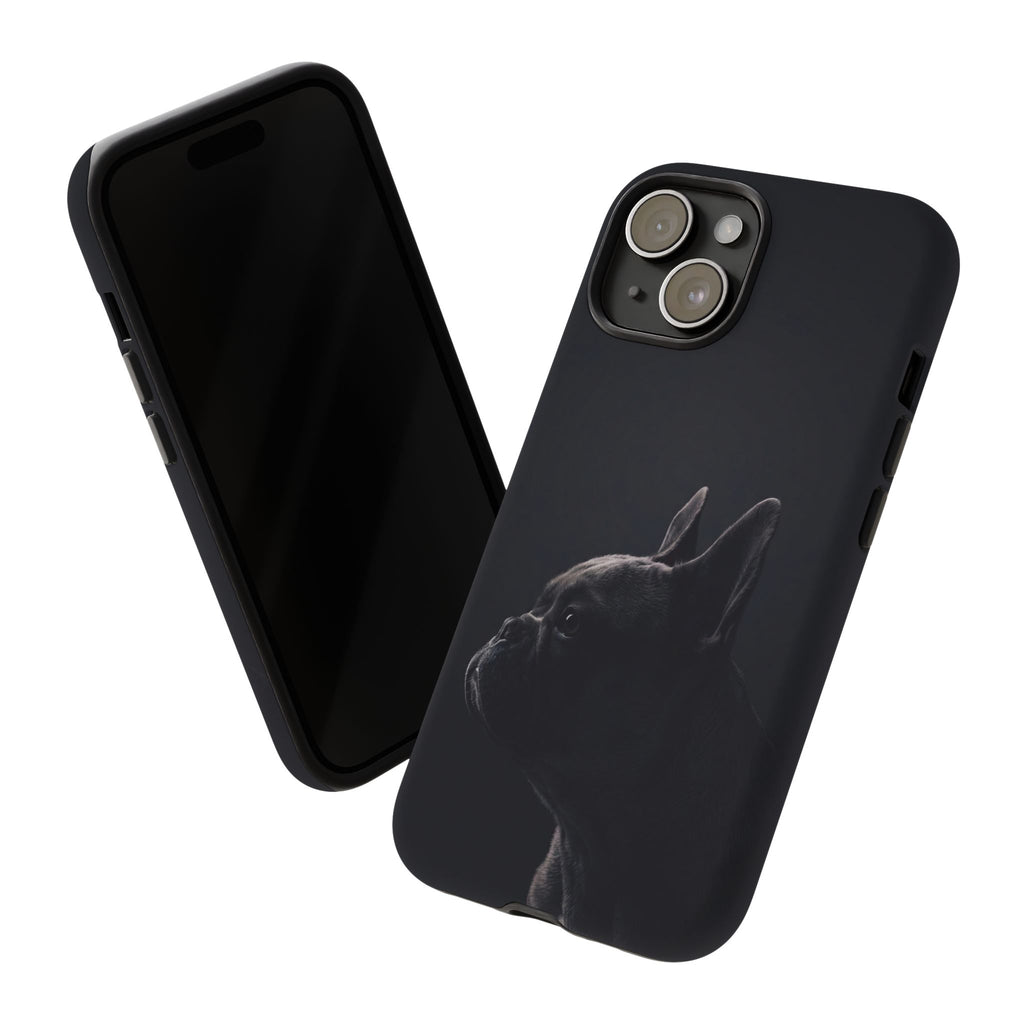 Silhouette French Bulldog Phone Case | Minimalist Black-on-Black Frenchie Profile | iPhone & Samsung