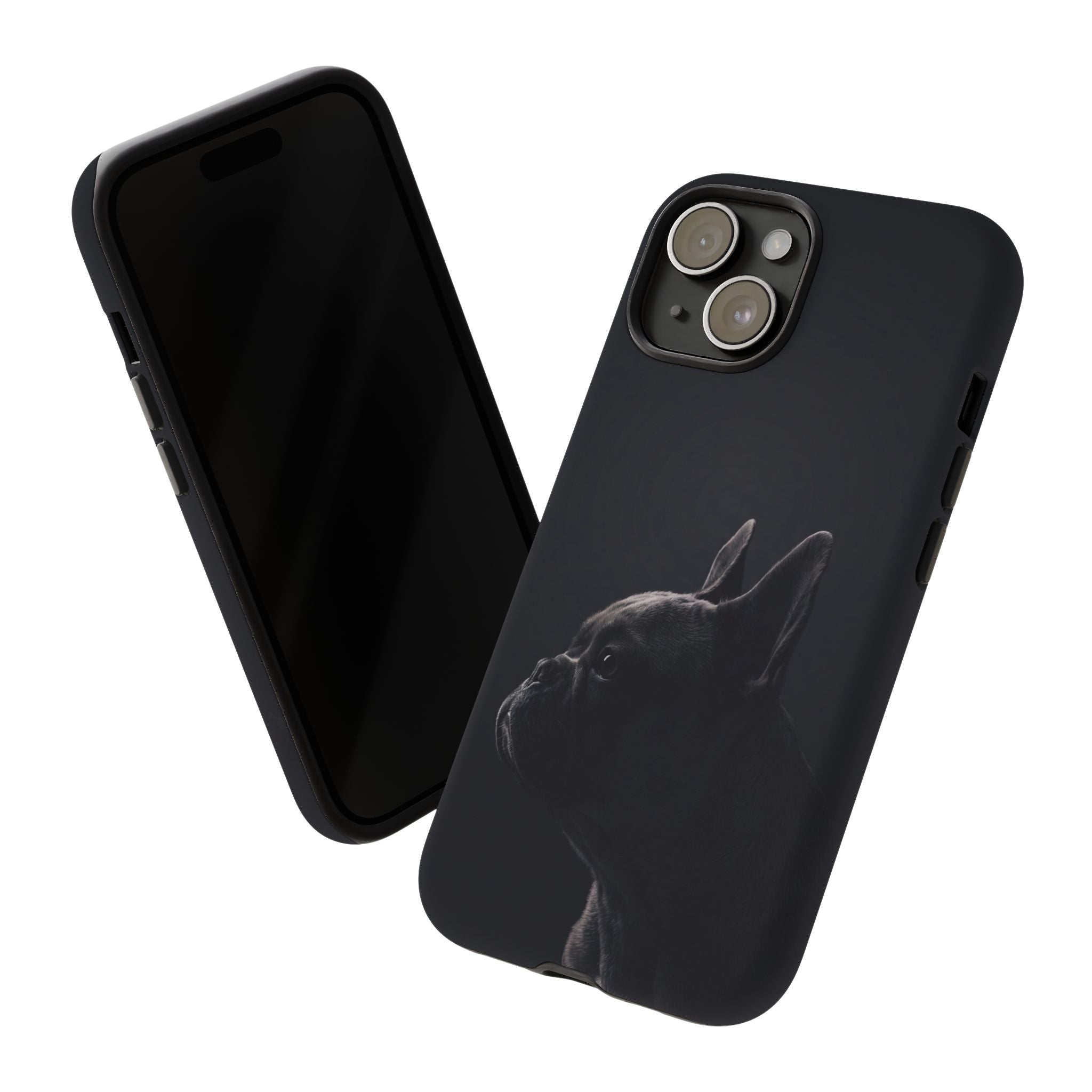 Silhouette French Bulldog Phone Case | Minimalist Black-on-Black Frenchie Profile | iPhone & Samsung