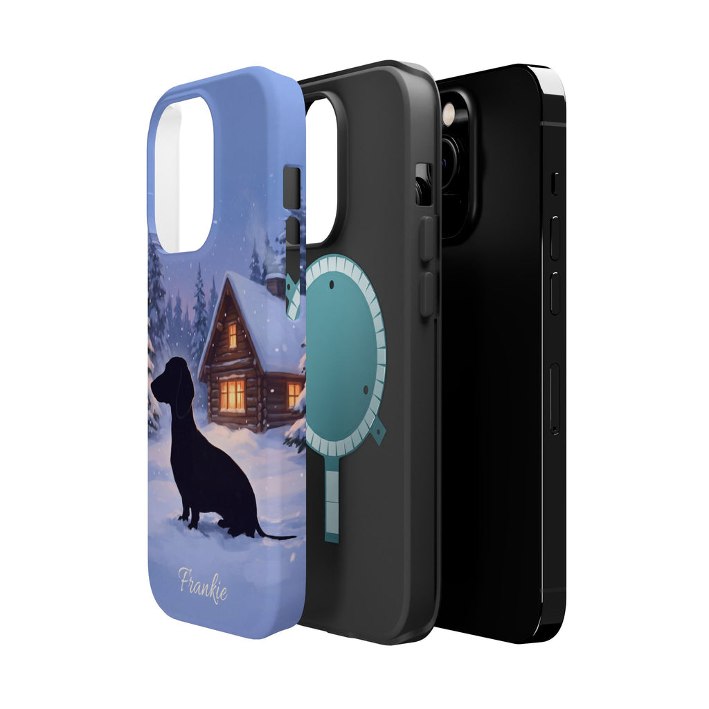 Personalized Dachshund Winter Cabin Phone Case — Wireless Charging Cover