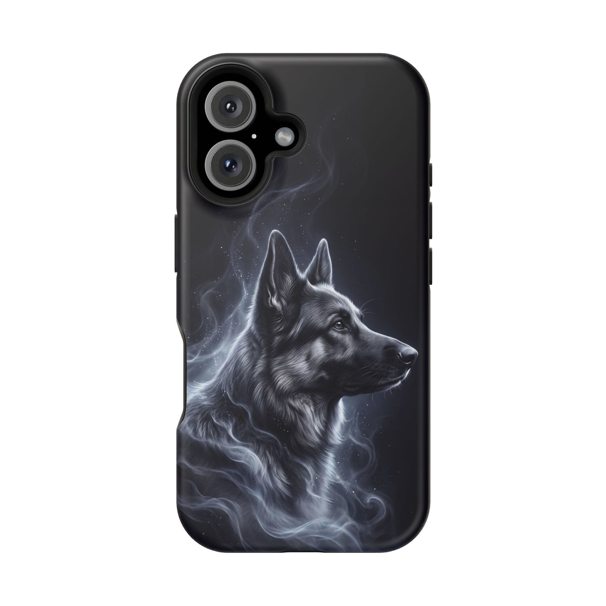 German Shepherd Phone Case | Silver Moonlight Mist Art — Tough Magnetic Case with Wireless Charging