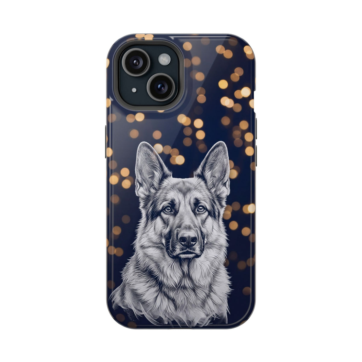 German Shepherd Phone Case | Golden Bokeh Art — Tough Magnetic Case with Wireless Charging