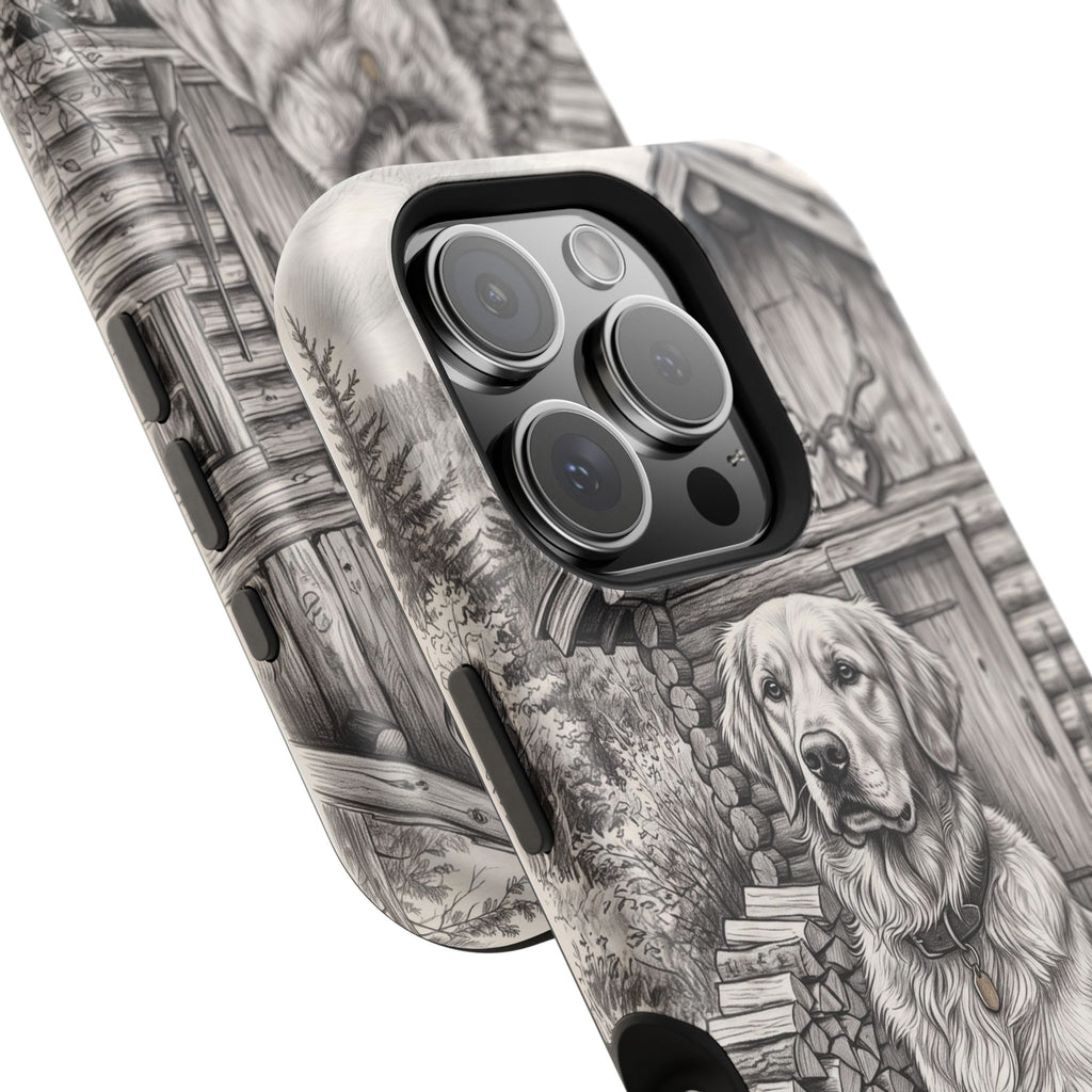 Personalized Golden Retriever Cabin Porch Phone Case — Wireless Charging Cover