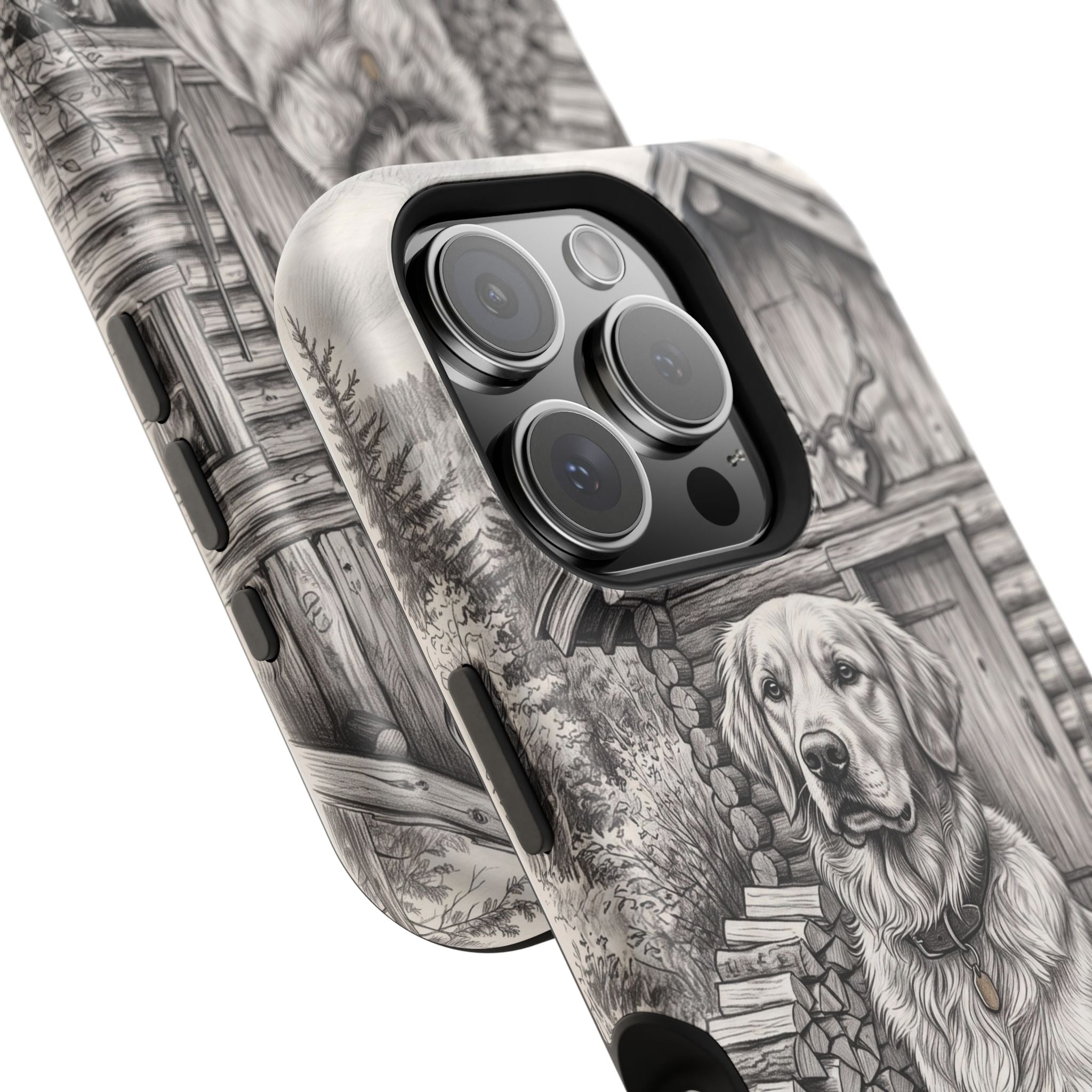 Personalized Golden Retriever Cabin Porch Phone Case — Wireless Charging Cover