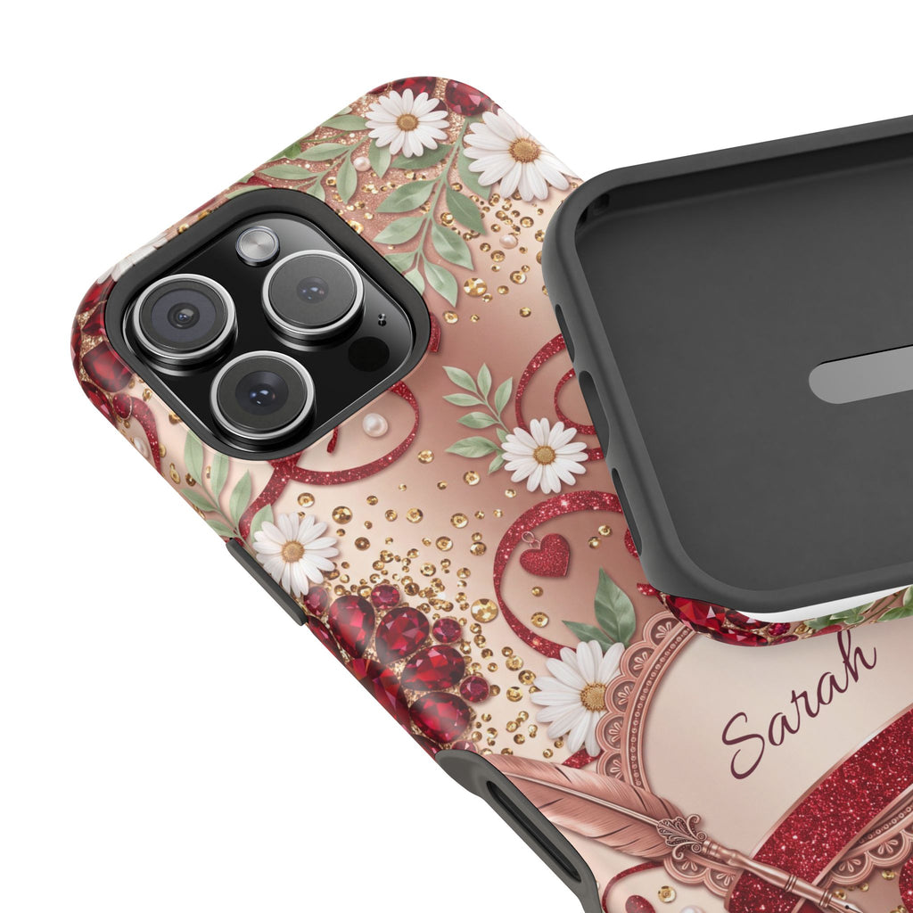 Personalized Vintage Floral Teacher Phone Case — Wireless Charging Cover