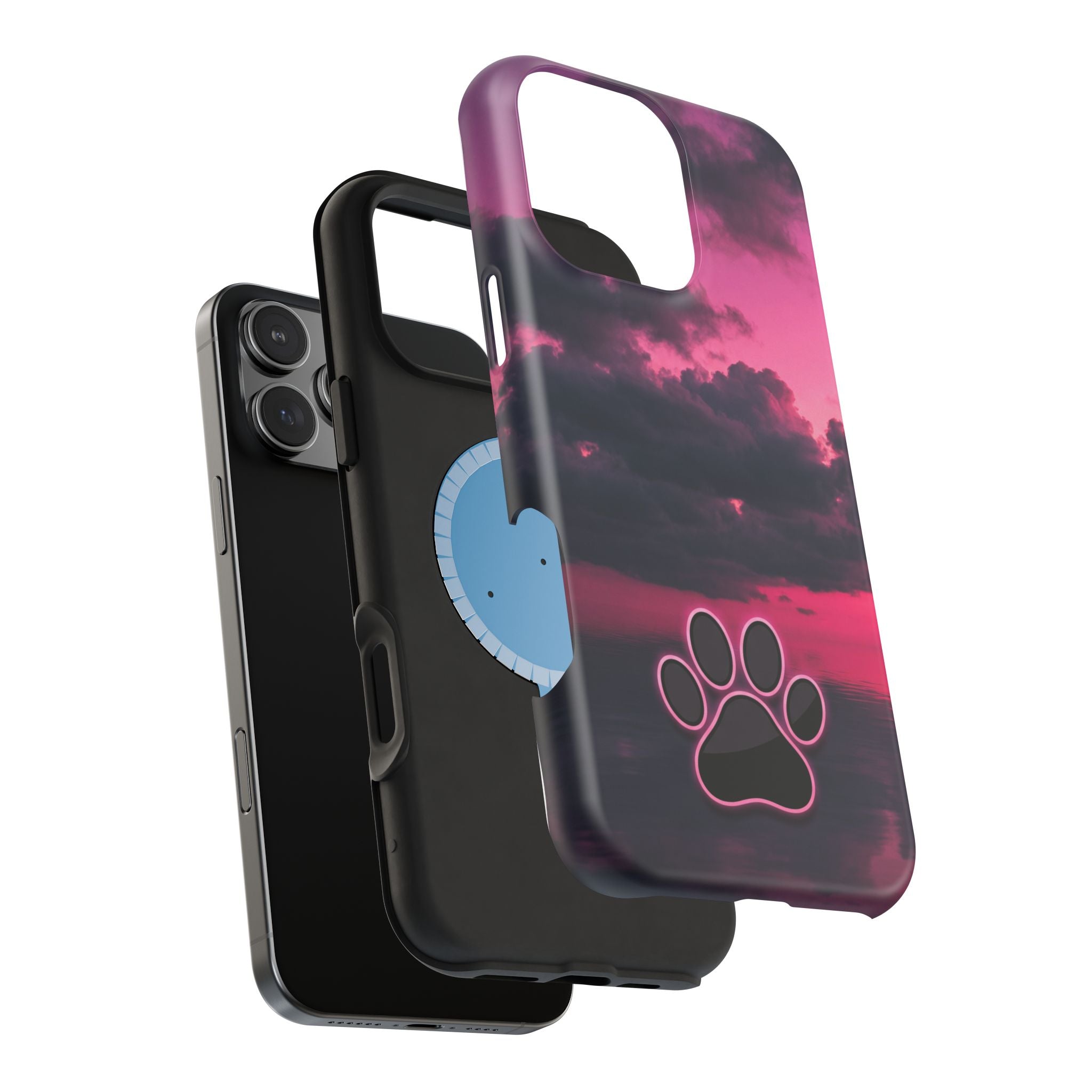 Pink Sky Paw Print Phone Case — Impact-Resistant Wireless Charging Cover