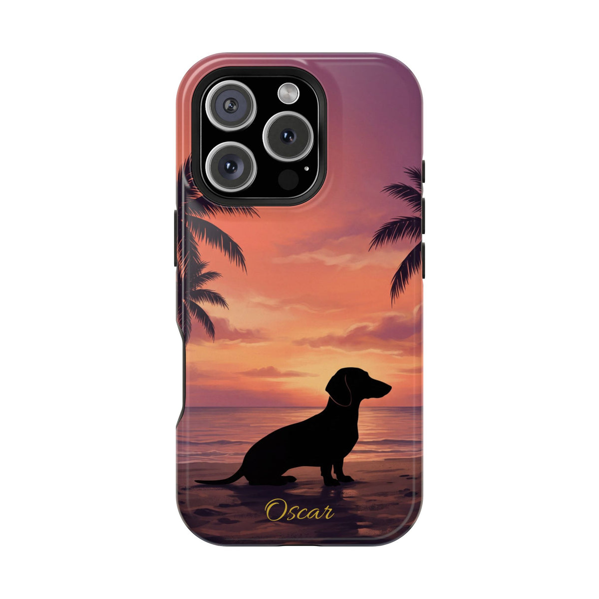 Personalized Dachshund Tropical Beach Sunset Phone Case — Wireless Charging Cover