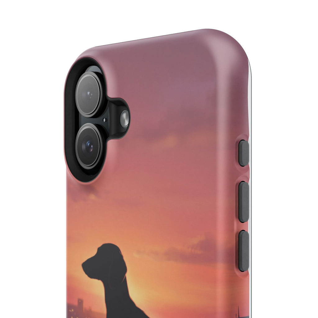 Personalized Dachshund Rooftop Sunset Phone Case — Wireless Charging Cover