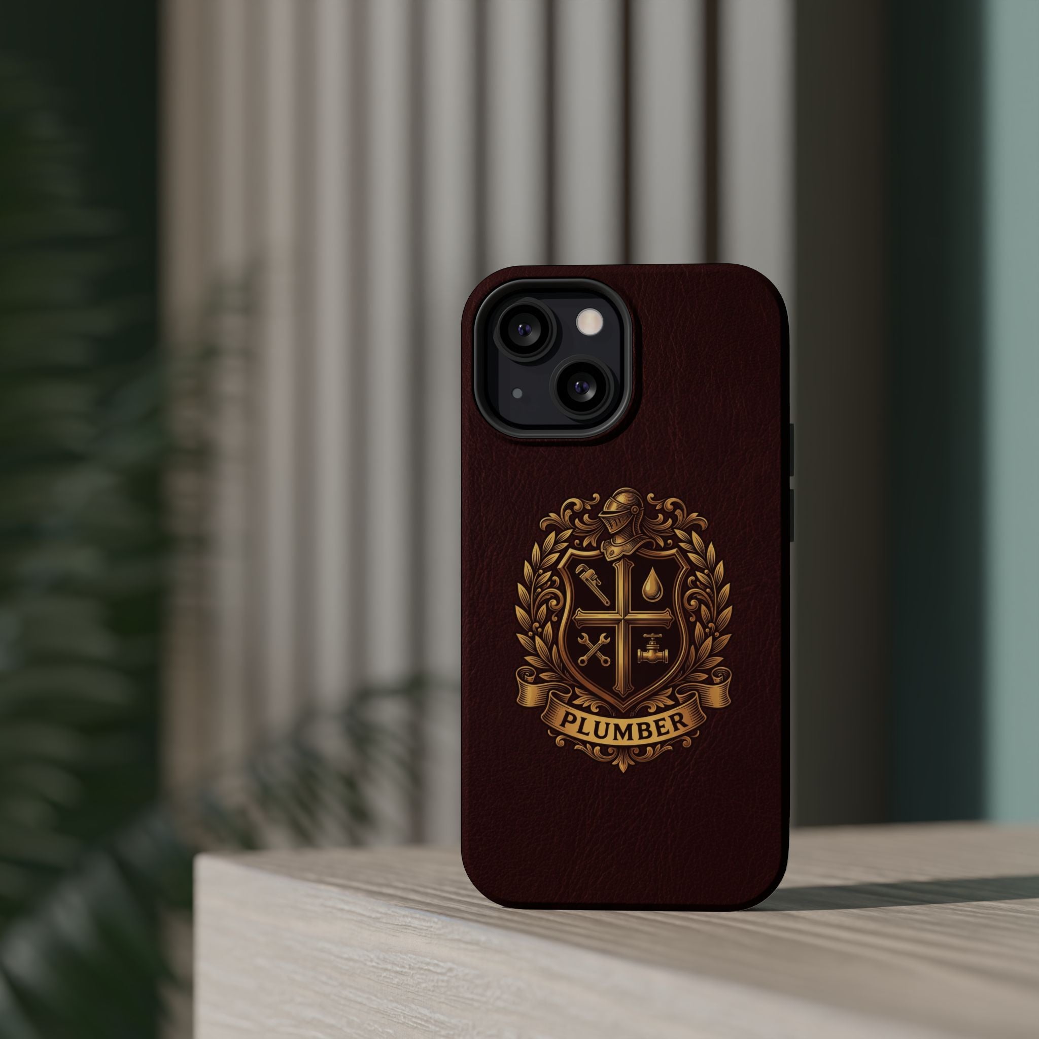 Plumber Crest Phone Case — Heraldic Shield Design Wireless Charging Cover